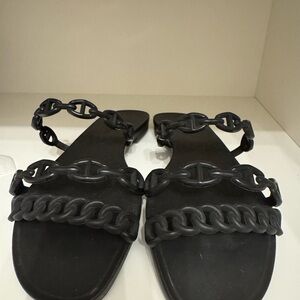 Hermes Black Chain Link Flat Sandals